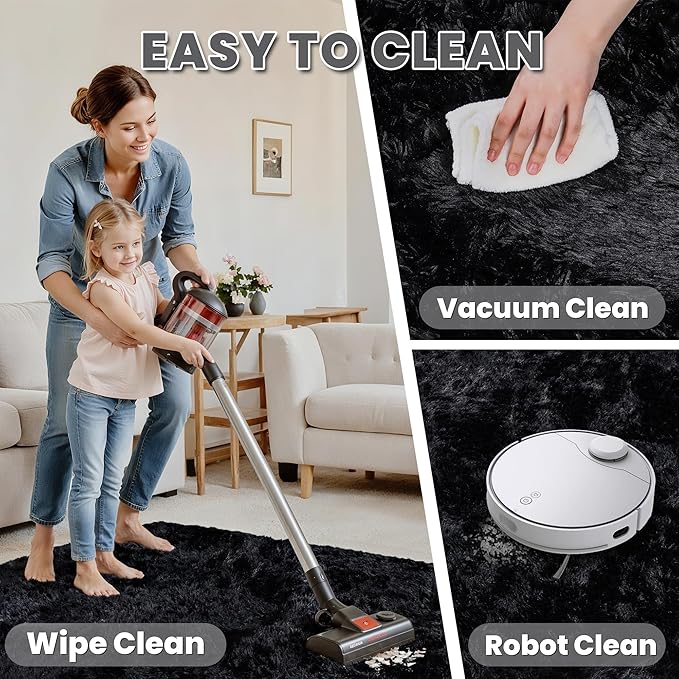 5x7 Area Rugs for Living Room: Ultra Soft Fluffy Shag Black Rug for Bedroom, Non-Slip Large Fuzzy Plush Rug Indoor Floor Carpet for Nursery Kids Boys Girls Room, Dorms, Modern Home Decor