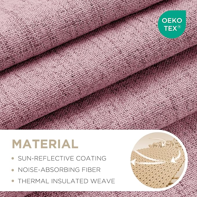 Joydeco Linen Blackout Curtains for Bedroom - 100% Light Blocking 1 Panels, Pink Drapes 70" W x 90" L, Thermal Insulated Room Darkening Curtains for Living Room, Rod Pocket & Back Tabs