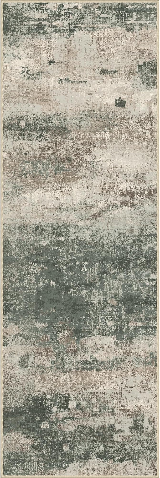 BEIMO Runner Rug for Hallway Kitchen, 2'x6' Machine Washable Runners Rug for Entryway, Soft Modern Abstract Throw Rugs, Low Pile Floor Cover with Non Slip Backing, Grey/Dark Green