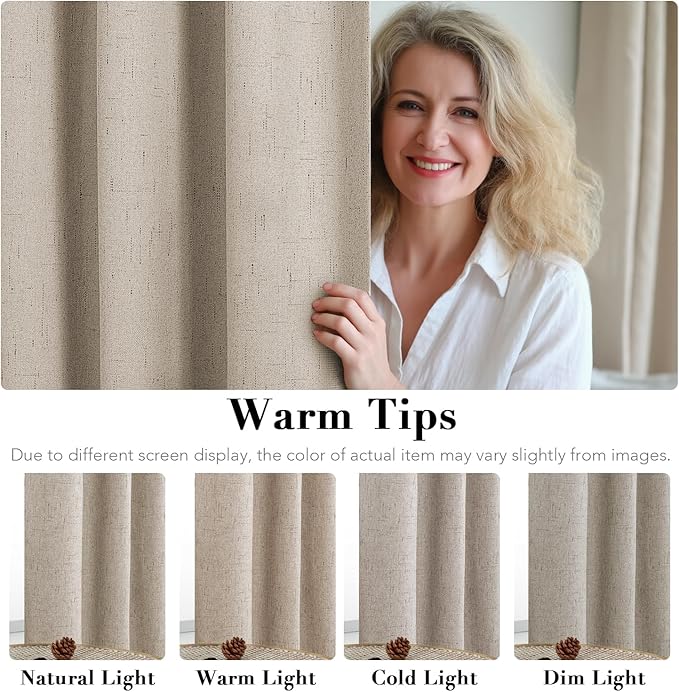 H.VERSAILTEX Linen Blackout Curtains Durable Thick Textured Linen Look 100% Blackout Patio Door Curtain Anti Rust Grommet Extra Wide Sliding Door Curtain Panel, Cobblestone, W100 x L96 inch