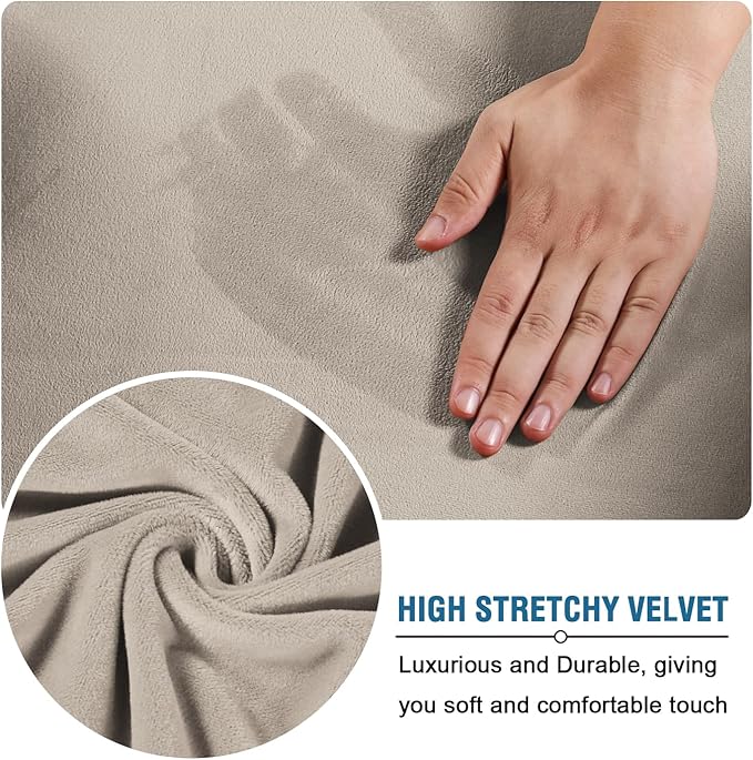 H.VERSAILTEX Real Velvet Plush 3 Piece Stretch Sofa Covers Couch Covers for 2 Cushion Couch Loveseat Covers Width Up to 72 Inch Feature Thick Soft Stay in Place (Medium Sofa, French Oak)