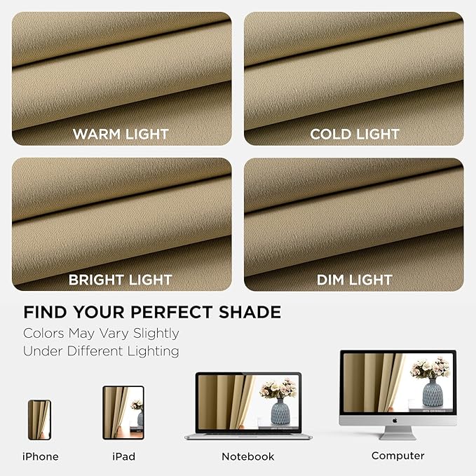 Joydeco Blackout Curtains 90 Inches Long 1 Panel, Thermal Insulated Long Curtains& Drapes 1 Piece, Room Darkening Grommet Drapes for Living Room Bedroom Window (W70 x L90 Inch, Beige)