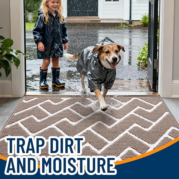 OLANLY Front Door Mat, Non-Slip Rubber Backing, Dirt Resistant and Absorbent, Washable, Easy to Clean Low-Profile Indoor Doormat for Back Door, Entryway, Inside Entrance, 48x32, Brown