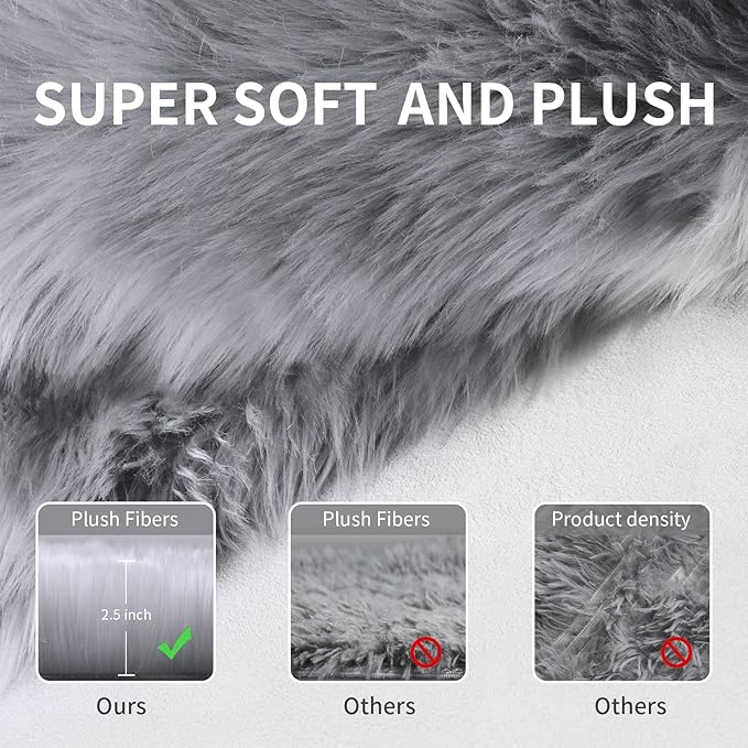 Fluffy Area Rug, Grey Faux Fur Rug for Bedroom 3'x5', Soft Shag Fuzzy Rugs for Living Room, Gray Furry Bedside Nursery Rug Plush Indoor Floor Carpet for Kids Room Teen Dorm,Home Decor Aesthetic