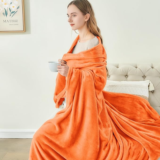 BEDELITE Orange Throw Blanket for Couch & Bed, Luxury Plush Cozy Fleece Blanket 50" x 60", Soft Lightweight Fall Throw Blanket for Home Furnishing