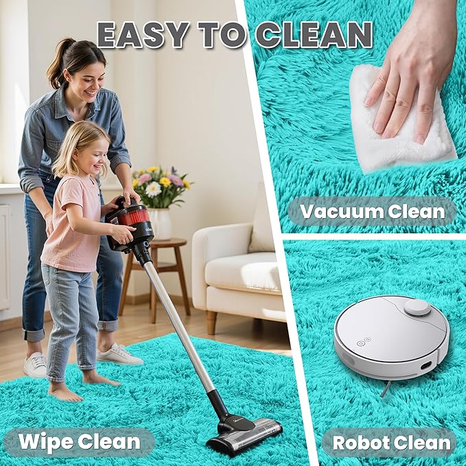 5x7 Area Rugs for Living Room Rug: Soft Fluffy Shag Teal Blue Rugs for Bedroom, Non-Slip Large Fuzzy Plush Rug Indoor Floor Carpet for Nursery Kids Boys Girls Room, Dorms, Playroom, Modern Home Decor