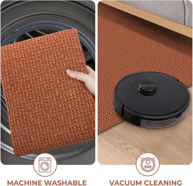 KOZYFLY Extra Long Runners for Hallways 3x14 ft Washable Kitchen Runner Non Slip Rubber Backed Hallway Rug Cotton Entryway Runner Rug Floor Carpet for Indoor Hall, Kitchen, Stair, Orange/Tan