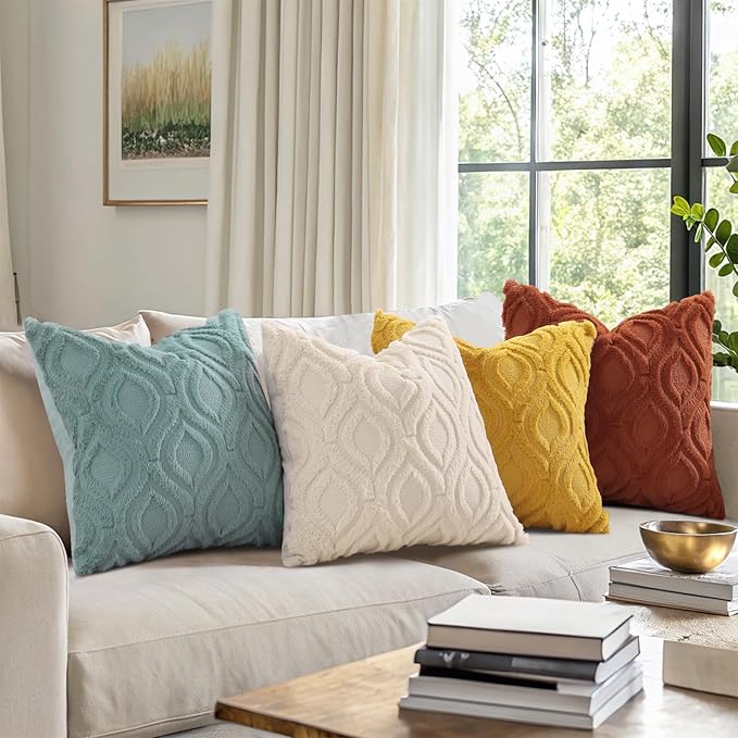 decorUhome Summer Throw Pillow Covers 24x24 Inch Set of 2, Soft Plush Faux Wool Mustard Yellow Solid Couch Pillow Covers, Accent Euro Sham Farmhouse Square Pillow Cases for Sofa Bed Living Room
