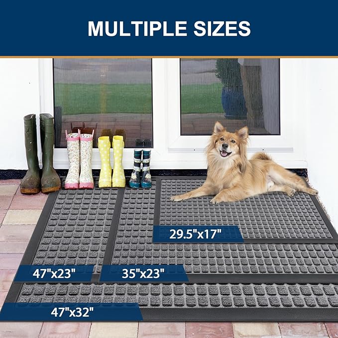 Smiry Front Door Mat Outside Entrance, Heavy Duty Natural Rubber Doormat, Non Slip, Trap Dirt and Moisture, Easy Clean, Low Profile Welcome Floor Mats for Indoor Outdoor Entry, 35x23 Inch, Mix Grey