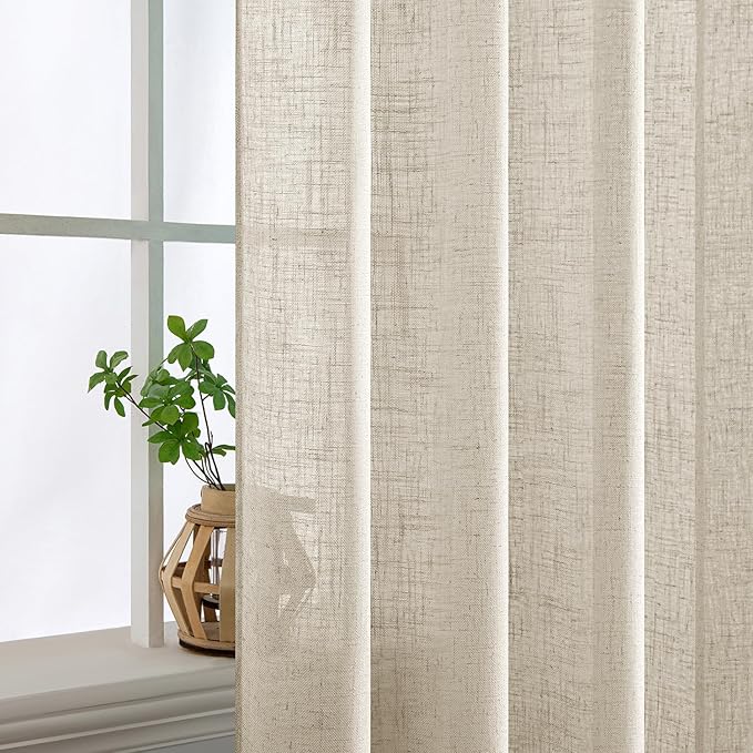 MIULEE Cream Linen Curtains 72 Inch Length 2 Panels for Bedroom Living Room, Soft Linen Textured Window Drapes Semi Sheer Light Filtering Back Tab Rod Pocket Farmhouse Modern Burlap Look Decor