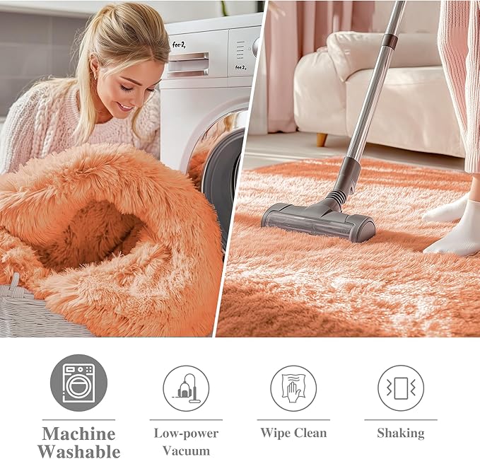 OLANLY Muted Orange Round Rugs for Bedroom - Machine Washable, 2 ft Circle Area Rugs for Living Room, Soft and Fluffy Shaggy Carpet for Teen Girl and Boys, Nursery Rooms, Dorms, Home Decor Aesthetic