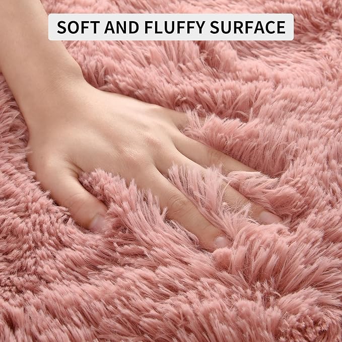 Tepook Area Rugs 9x12 for Living Room, Super Soft Fluffy Rugs for Bedroom, Modern Shaggy Rug Fuzzy Carpets for Kids, Plush Indoor Nursery Home Decor Rug with Non-Slip Bottom, Blush