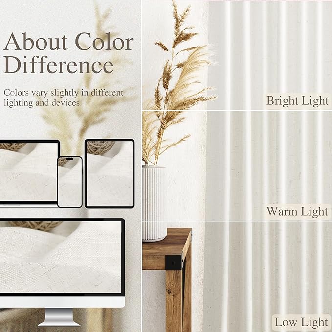 Extra Long Beige White Linen Curtains 120 Inch for Living Room 2 Panels Set Rod Pocket Back Tab Light Filtering Semi Sheer Soft Linen Window Drapes Privacy High Ceiling Drapes for Farmhouse 52x120