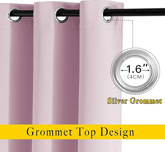 NICETOWN Room Darkening Baby Pink Curtains 63 inch Length - Window Treatment Energy Saving Room Darkening Solid Grommet Vtical Drapes for Living Room (1 Pair, 46 by 63-Inch)