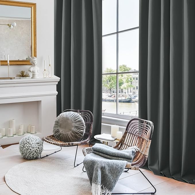 Deconovo Back Tab and Rod Pocket Short Blackout Curtains for Kitchen Window Room Darkening Drapes 42Wx54L Inch Dark Grey 2 Panels