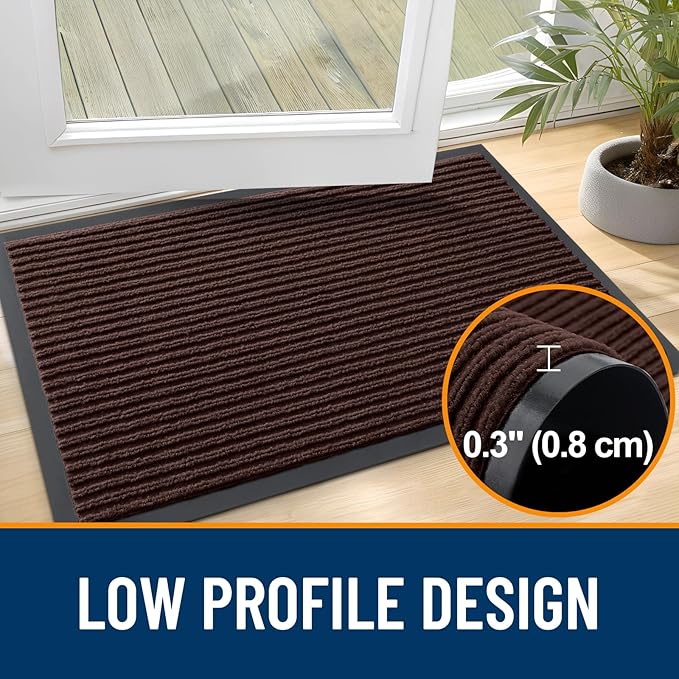 OLANLY Front Door Mat Indoor Outdoor Entrance, 2-Pack 47 x 32 Inch, Waterproof Heavy Duty Doormat, Fade Resistant, Low Profile, Easy Clean Patio Porch Welcome Floor Mats for Entry, Brown