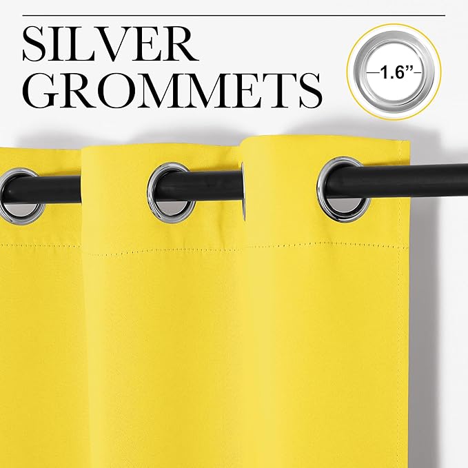 NICETOWN Patio Glass Door Curtains for Bedroom/Living Room, Privacy Panel Drapes for Dining and Guest Room (Bright Yellow, 42 inches Wide x 95 inches Long, 1 Pair)