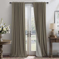 Brown Room Darkening Curtains 96 Inch Long for Living Room Dining Back Tab Linen Blackout Drapes Rustic Neutral Energy Efficient Black Out Window Curtain Panels for Bedroom Home Office Earth Cottage
