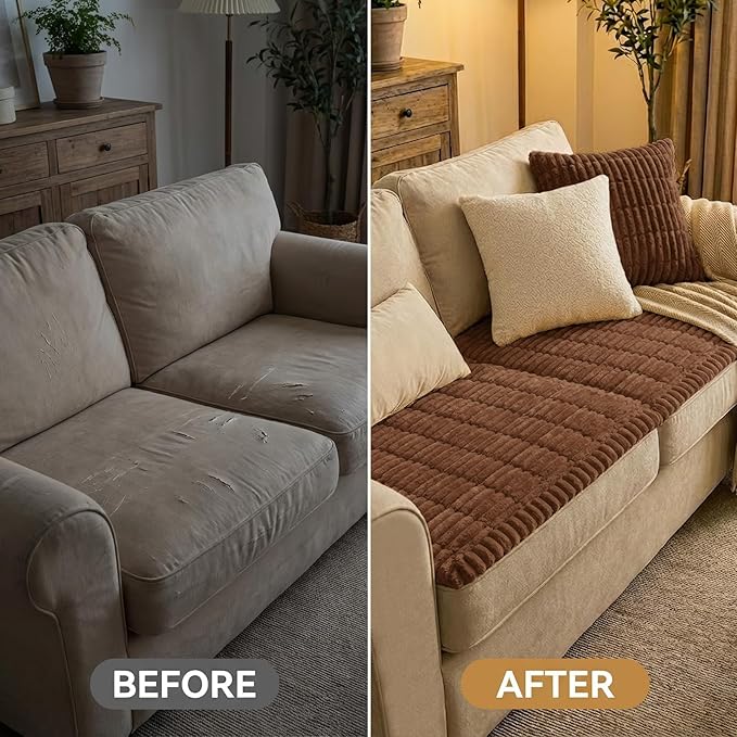 Smiry Couch Cover for Dogs Washable, Non Slip Fuzzy Pet Couch Covers for 3 Cushion Sofa Pet Friendly, Thick Soft Sofa Slipcovers Cushion Protector (Brown, 27.6" x 59")