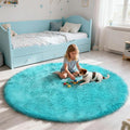 yulidayang Soft Round Area Rug for Kids Bedroom, Fluffy Fuzzy Shaggy Rug 5'X5'for Living Room, Non Slip Circle Plush Rug for Girls Room Nursery Dorm Decor,Light Blue
