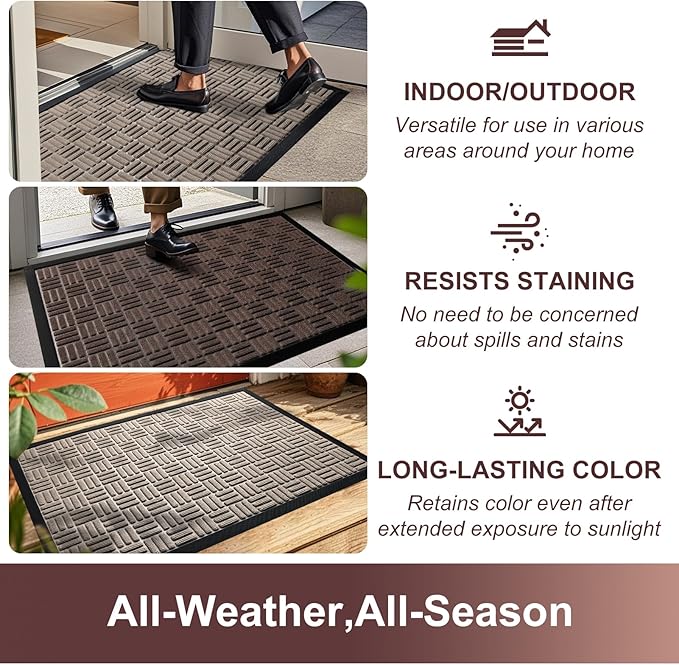 Mibao Front Door Mat, Heavy Duty Durable Welcome Mat for Outdoor Indoor, Dirt Trapper Waterproof Super Absorbent Door Mat for Entryway Outside Patio Porch, 35.5" x 24", Beige