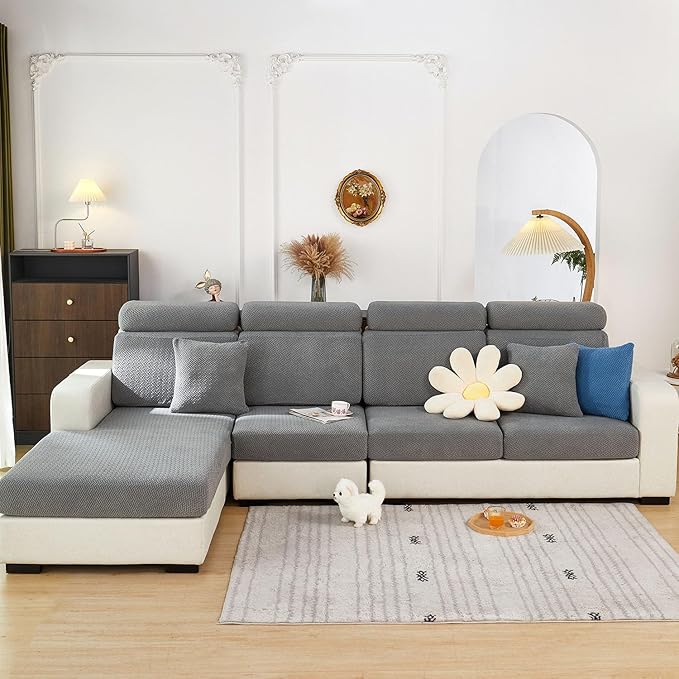 Couch Cushion Covers Sofa Covers Couch Covers for Sofa Pet Friendly Universal Sofa Covers Washable Stretch Slipcovers for Sectional Sofa (Texture Gray,Large Single Seat Cover)