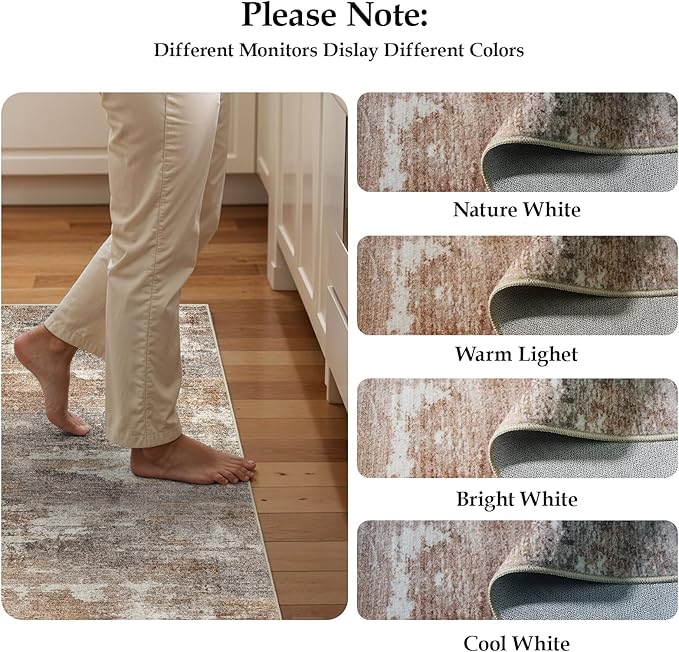 2x4 Washable Entryway Runner Rug: Abstract Small Area Rug Soft Non Slip Door Mat for Hallway Low Pile Thin Stain Resistant Floor Carpet for Kitchen Bedroom Bathroom Bedside Indoor(2x4,Brown/Brick)