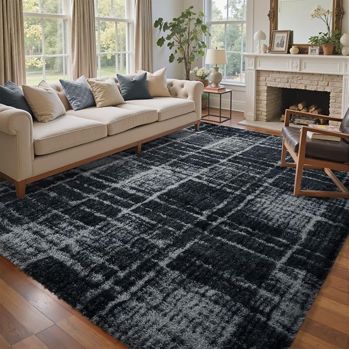 8x10 Ft Extra Large Shag Rugs for Living Room, Tie Dyed Ultra Soft Fluffy Furry Area Rugs for Bedroom Indoor Floor, Aesthetic Carpet for Kids Home Decor (Grey)