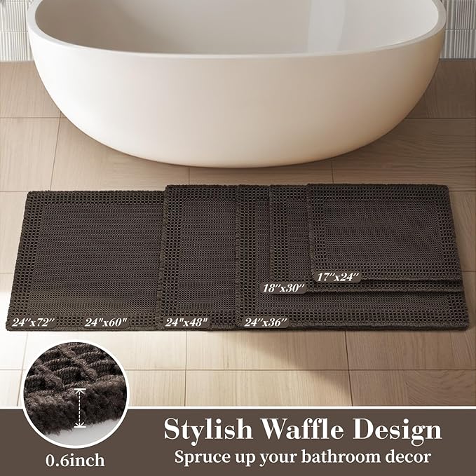 RESARE Waffle Bathroom Runner Rugs, Super Absorbent Bath Mat Non Slip Washable Quick Dry, Upgraded Ultra Soft Boho Bath Rugs with Tassels for Hallway Bedroom Laundry Room, 2'x5'(24"x60"), Chocolate