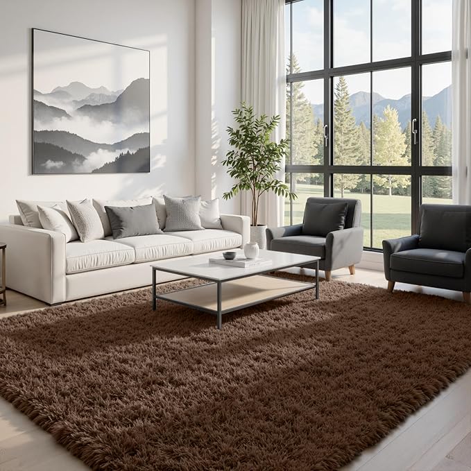 6x9 Area Rugs for Living Room Rug: Soft Fluffy Shag Brown Rugs for Bedroom, Non-Slip Large Fuzzy Plush Rug Indoor Floor Carpet for Nursery Kids Boys Girls Room, Dorms, Playroom, Modern Home Decor