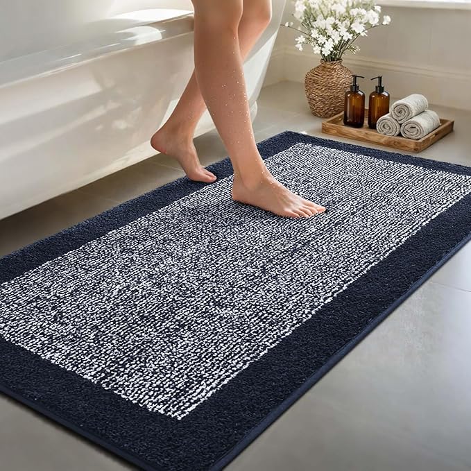 60x24 Long Bathroom Rugs Washable Non Slip, Dark Blue Bath Mat for Bathroom Floor Tub, Soft Absorbent Quick Dry Mats for Shower, Bathtub,Home Decor