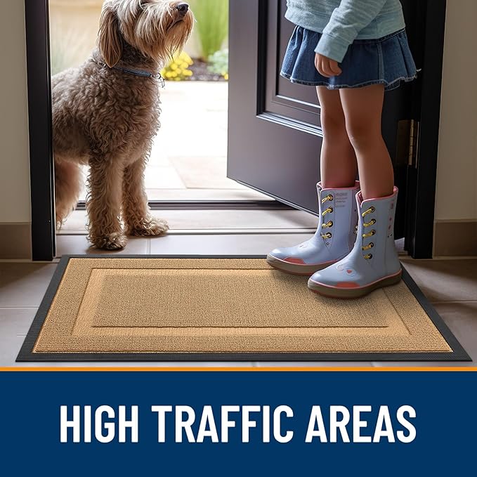 OLANLY Front Door Mat Indoor Outdoor Entrance, Waterproof All-Season, All-Weather Doormat, Sturdy Natural Rubber, Low Profile, Easy Clean Patio Porch Entryway Mat, 59x23, Butter Yellow