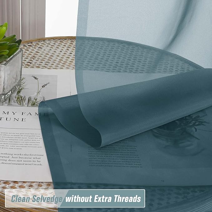 Small Sheer Curtains Tier 24 Inches Length 2 Pieces, Light Filtering Cafe Curtains for Living Room Bathroom, Modern Window Treatments Dual Rod Pocket Panels, Dusty Blue, 2X42Wx24L Inches
