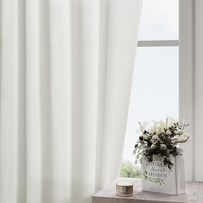 Semi Sheer Linen Curtains 120 Inches Long for Living Room 2 Panel Sets Back Tab Flax Textured Natural Ivory Extra Long Curtains Privacy Chic Light Filtering High Window Drapes for Bedroom 52X120