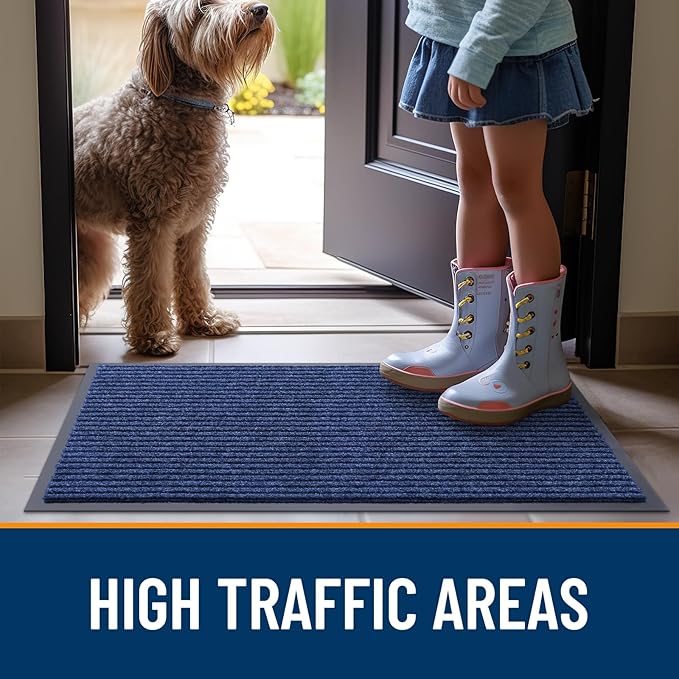 OLANLY Front Door Mat Indoor Outdoor Entrance, 2-Pack 47 x 23 Inch, Waterproof Heavy Duty Doormat, Fade Resistant, Low Profile, Easy Clean Patio Porch Welcome Floor Mats for Entry, Blue