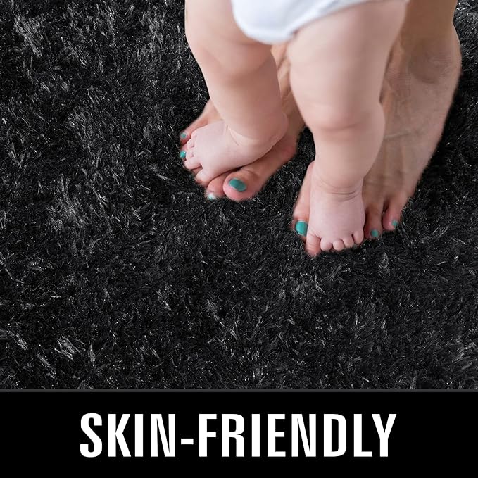 TWINNIS Super Soft Shaggy Rugs Fluffy Carpets, 6x9 Feet, Indoor Modern Plush Area Rugs for Living, Bed Room Kids Room Nursery Home Decor, Upgrade Anti-Skid Durable Rectangular Fuzzy Rug, Black