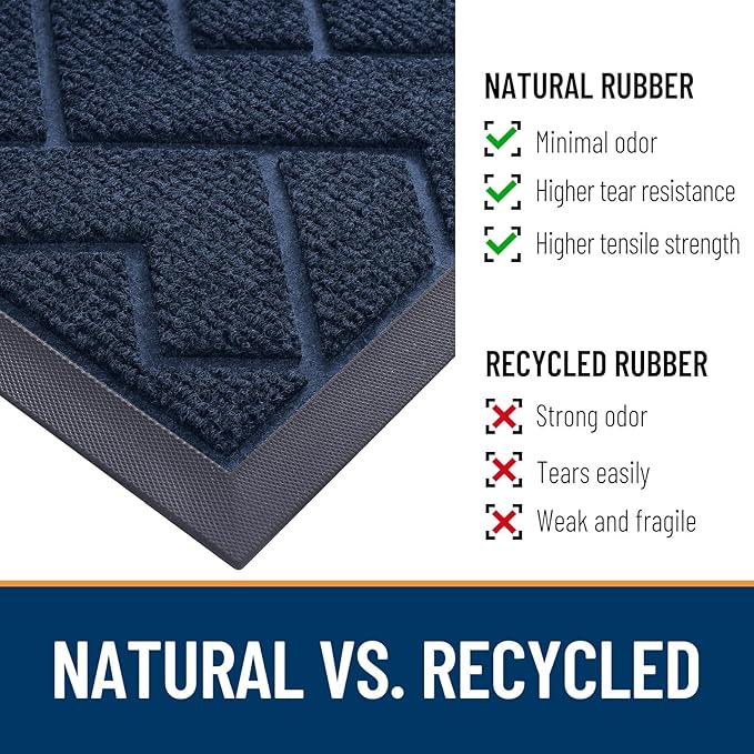 OLANLY Front Door Mat Indoor Outdoor Entrance, Waterproof All-Season, All-Weather Doormat, Sturdy Natural Rubber, Low Profile, Easy Clean Patio Porch Entryway Mat, Herringbone Brick (Blue, 47x32)