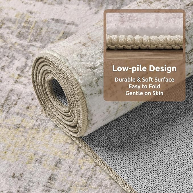 3 x 5 Rug Small Non Slip Area Rug Ultra Soft Machine Washable Low Pile Modern Abstract Area Rugs for Bedroom Living Room Entryway Kitchen Bedside, Beige