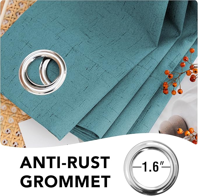 H.VERSAILTEX Linen Blackout Curtains Durable Thick Textured Linen Look 100% Blackout Patio Door Curtain Anti Rust Grommet Extra Wide Sliding Door Curtain Panel, W100 x L84 inch - Teal