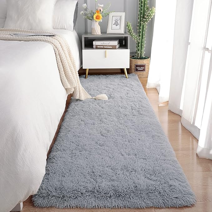 Chicrug Soft Runner Rugs for Bedroom Living Room Plush Fluffy Rug 2x8 Feet, Shag Furry Runner Carpet Non Shedding for Nursery Children Kids Girls Room Home Decorative, Grey