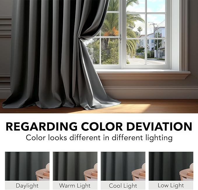 Deconovo Blackout Curtains, Thermal Insulated, W38 x L45 2 Panels, Back Tab, Machine Washable, Room-Darkening Drapes for Bedroom/Living Room Dark Grey