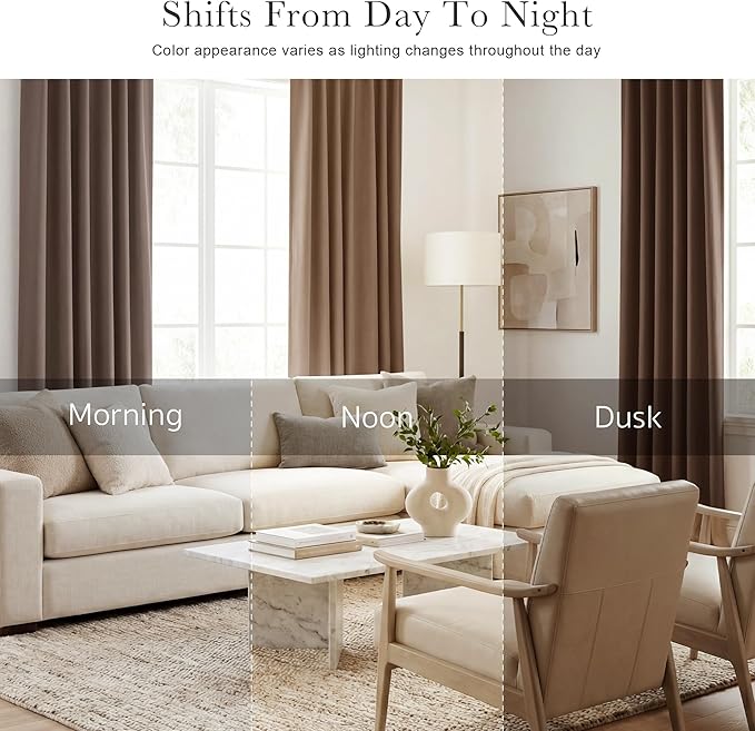 PONY DANCE Blackout Curtains Set - Short Window Curtain Draperies Thermal Insulated Home Decoration Energy Saving Back Tab/Rod Pocket Panels for Bedroom, 42-inch by 45-inch, Mocha, 2 PCs