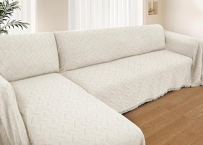 HOMERILLA Sectional Couch Covers for Sectional Sofa L Shaped Sofa Cover Blanket 2 Pieces L Shape Furniture Protector for Pets Dogs(Ivory, XXX-Large)