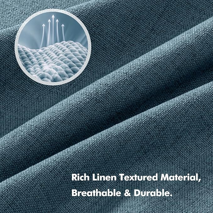 MIULEE 100% Blackout Linen Curtains for Bedroom, Stone Blue Solid Luxury Decor Thermal Insulation Room Darkening Drapes for Living Room Nursery Back Tab Rod Pocket 42 x 90 Inches, 2 Panels