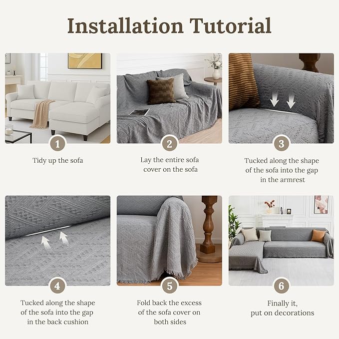 HOMERILLA Sectional Couch Covers for Sectional Sofa L Shaped Sofa Cover Blanket 2 Pieces L Shape Furniture Protector for Pets Dogs (Light Grey, X-Large)