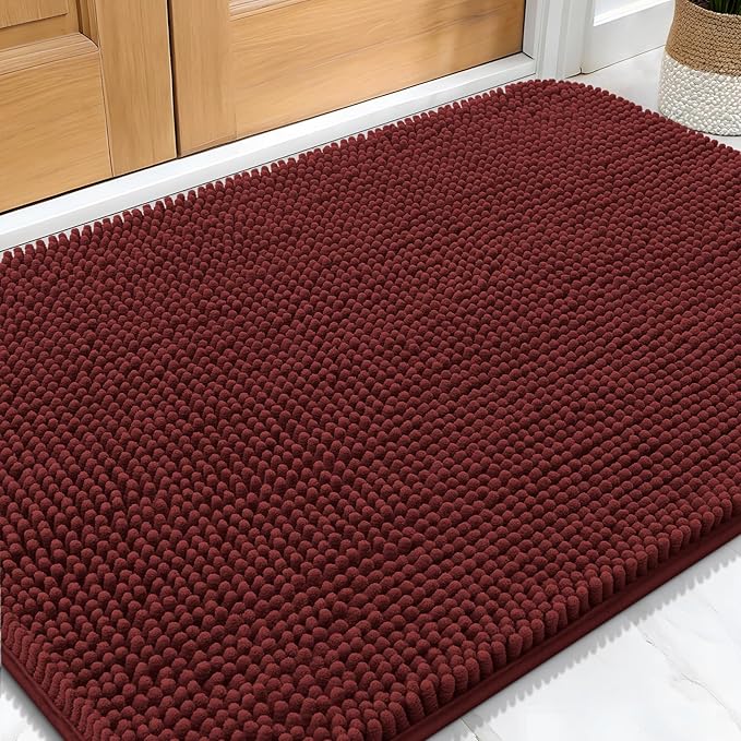 OLANLY Dog Door Mat for Muddy Paws 34x21, Absorbs Moisture and Dirt, Absorbent Non-Slip Washable Doormat, Quick Dry Chenille Mud Mat, Entry Indoor Entryway Carpet for Inside Floor, Caramel Russet