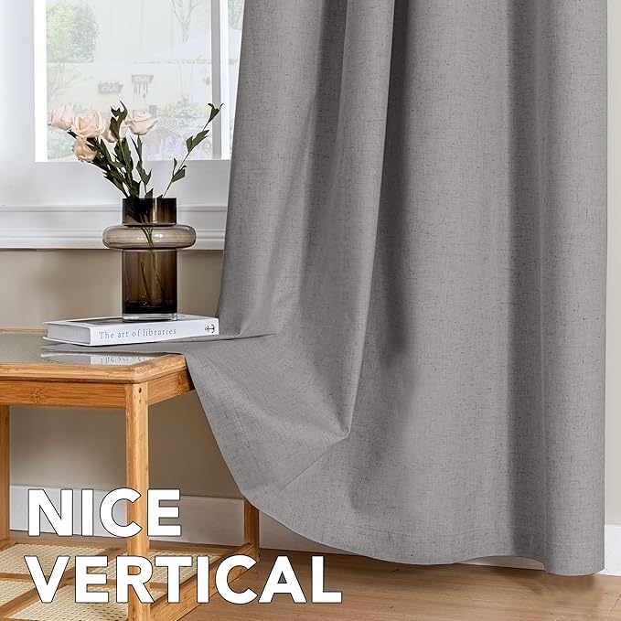H.VERSAILTEX Linen Curtains 100% Blackout Curtains for Bedroom 45 inch Long Full Light Blocking Nature Linen Blended Window Curtains for Living Room Nickel Grommet (2 Panels, Heathered Dove)