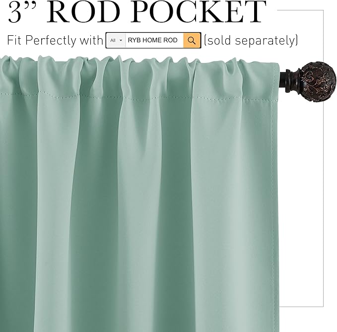 RYB HOME Blackout Privacy Bathroom Window Curtains, Short Thermal Insulated Heat Blocking Privacy Rod Pocket Half Window Curtain Tiers for Nursery Bedroom, Width 42 by Length 30, Aqua, 2 Panels