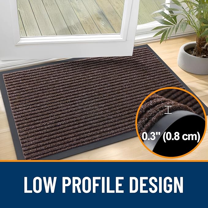 OLANLY Front Door Mat Indoor Outdoor Entrance, Waterproof Heavy Duty Doormat, Fade Resistant, Low Profile, Easy Clean Patio Porch Welcome Floor Mats for Entry, 59x23, Tan