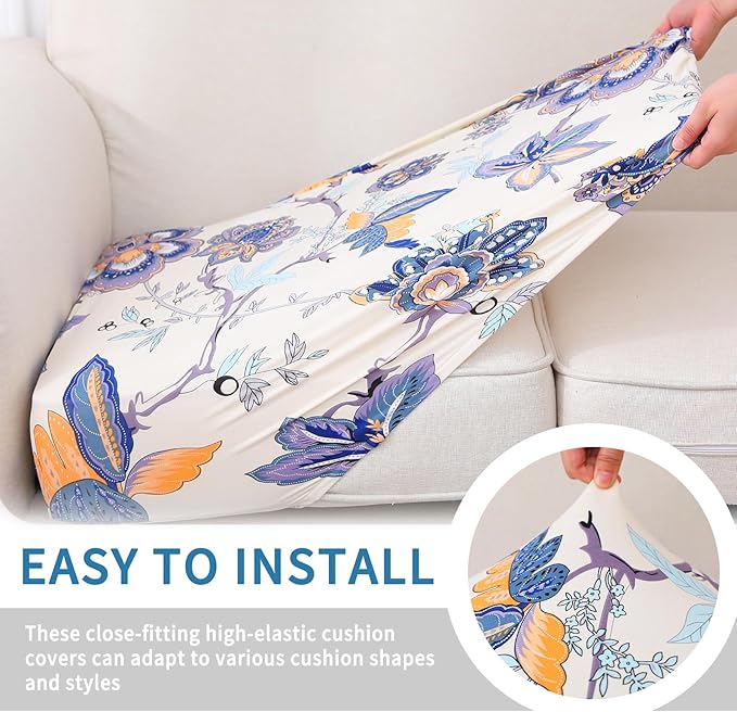 hyha Printed Couch Cushion Covers, Floral Sofa Covers Washable for Cushion Couch, Stretch Pattern Outdoor Cushion Covers for Patio Furniture with Elastic Bottom(Small, Vintage Flower)